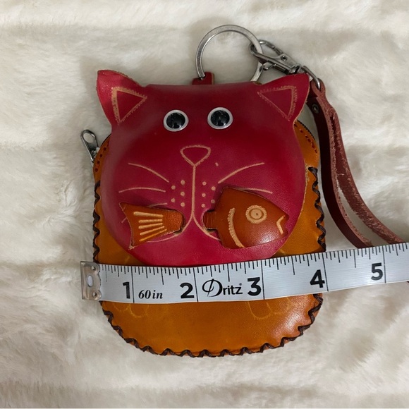Cat Small Leather Zipper Kitten Purse Charm or Key Chain - Picture 5 of 10